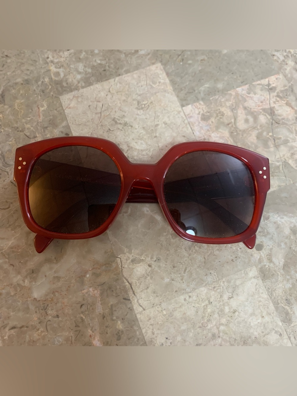 Celine Red Sunglasses CL401681 Oversized Authentic Bold Statement Three Dot!